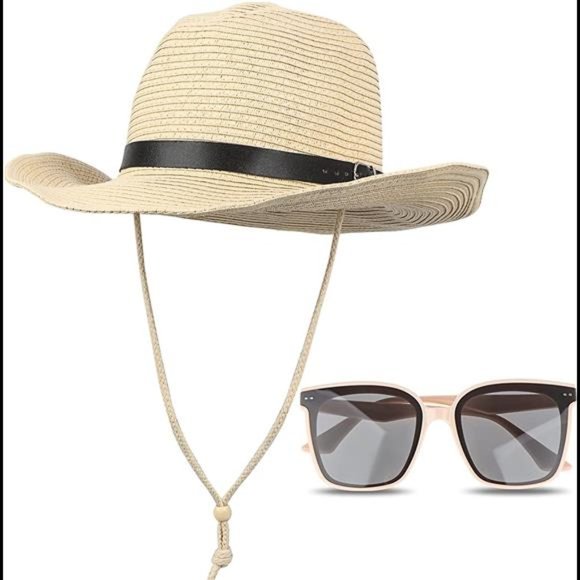 Women Straw Cowboy Hat Wide Brim Western Cowboy Hats with Sunglasses Summer Sun main image 5